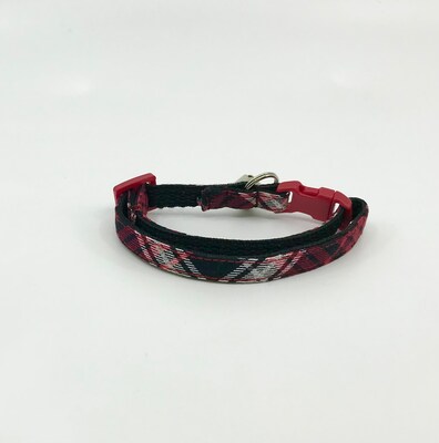 Holiday Cat Collar With Flower Or Bow Tie Red And Black Plaid, Breakaway Cat Collar Sizes S Kitten, Medium, Large - image4